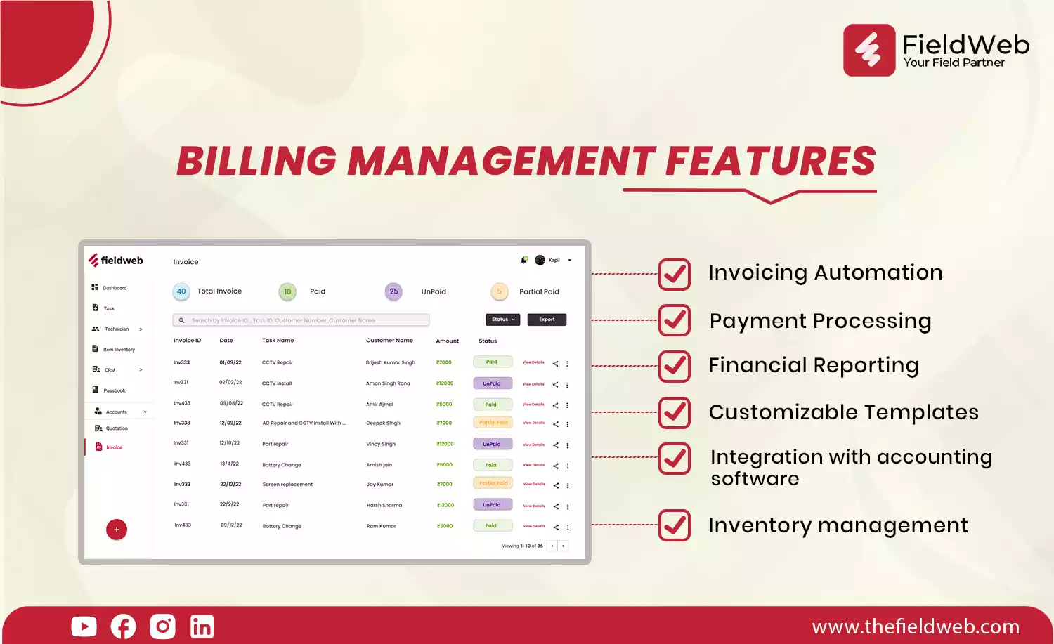 image is displaying 6 features of billing management software