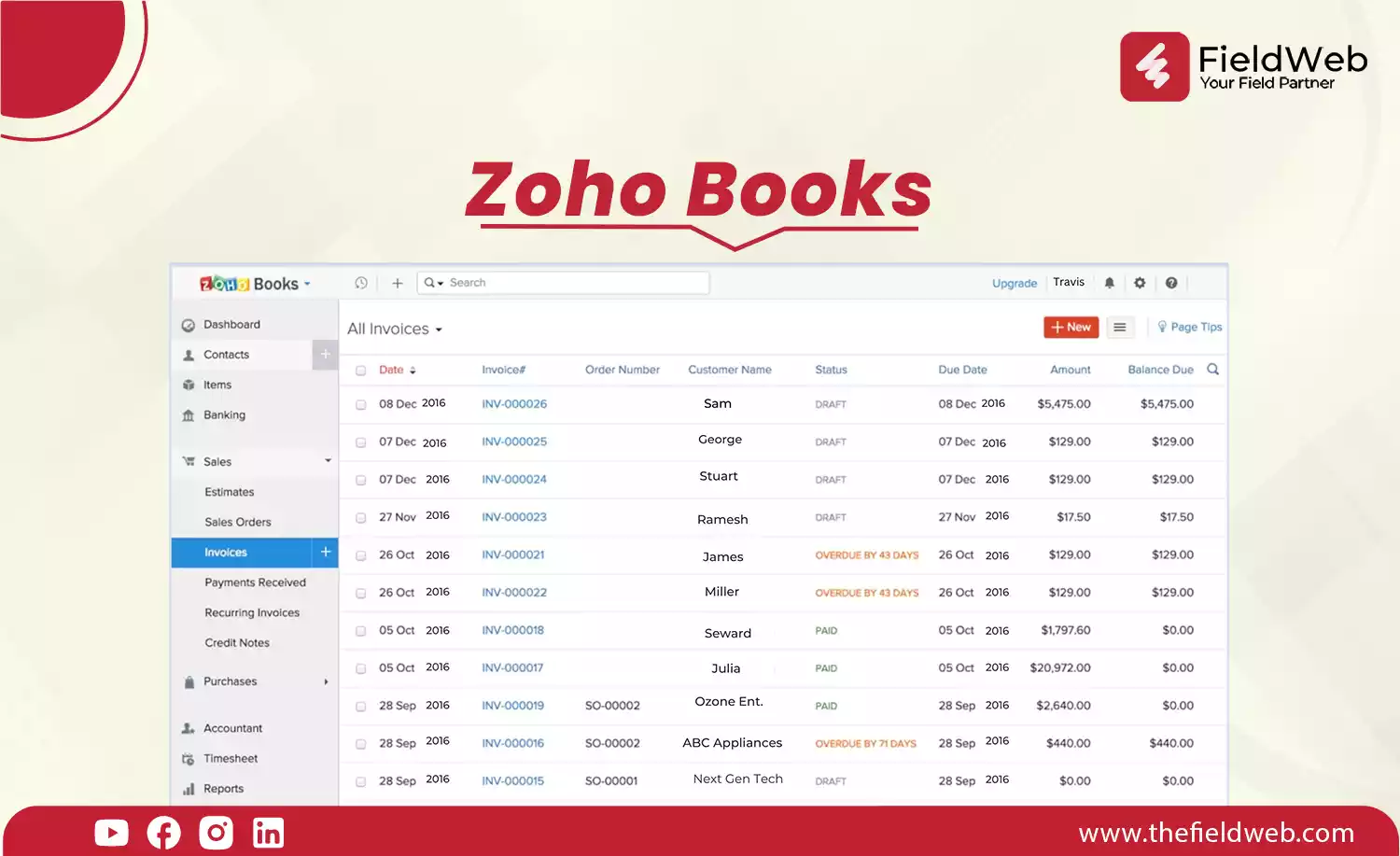 image is displaying the account management features of zohobooks